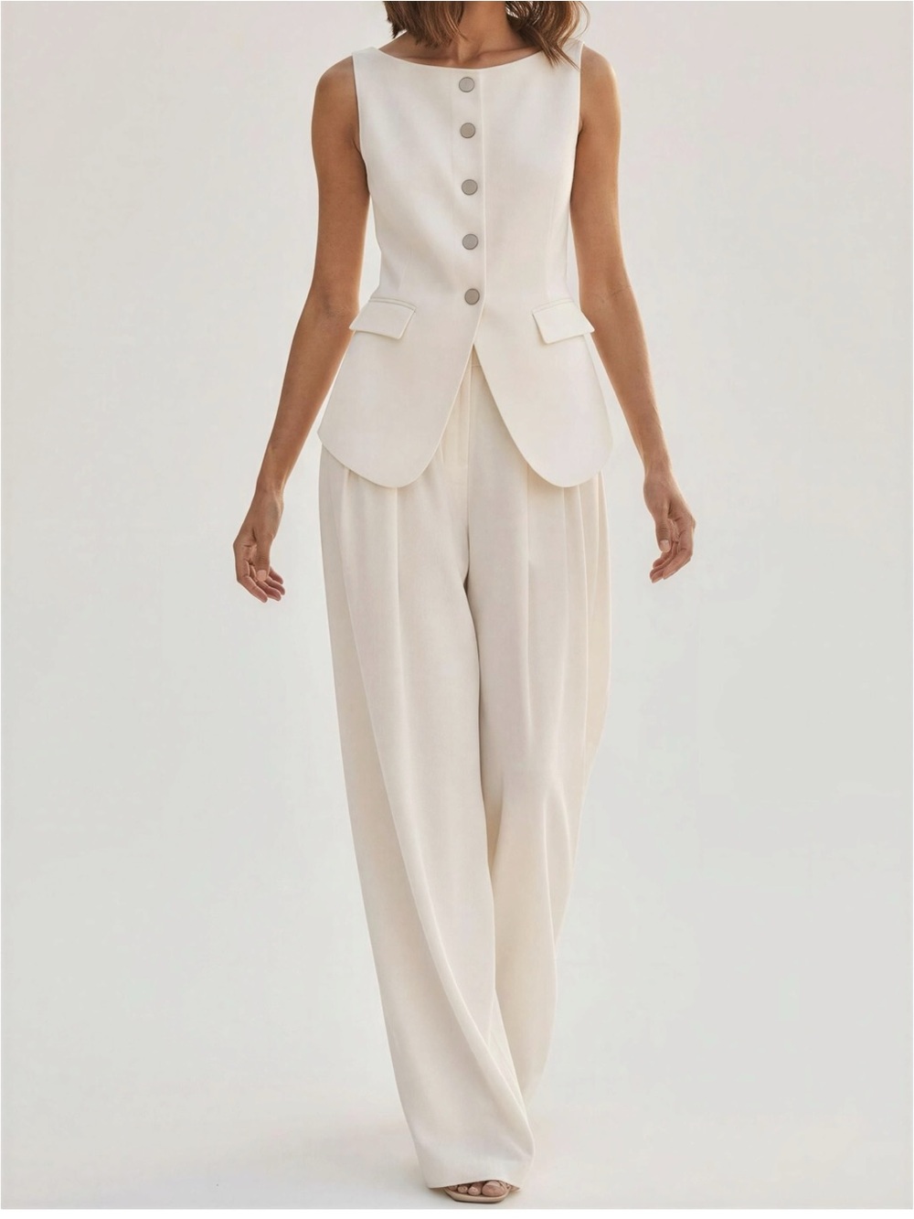 LILYSILK Sleeveless Button Up Silk Vest, Lily White, 6 (US) - Picture 3 of 10